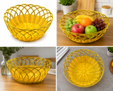 Round Woven Fruit Basket – Decorative Bread & Fruit Storage Bowl, Yellow