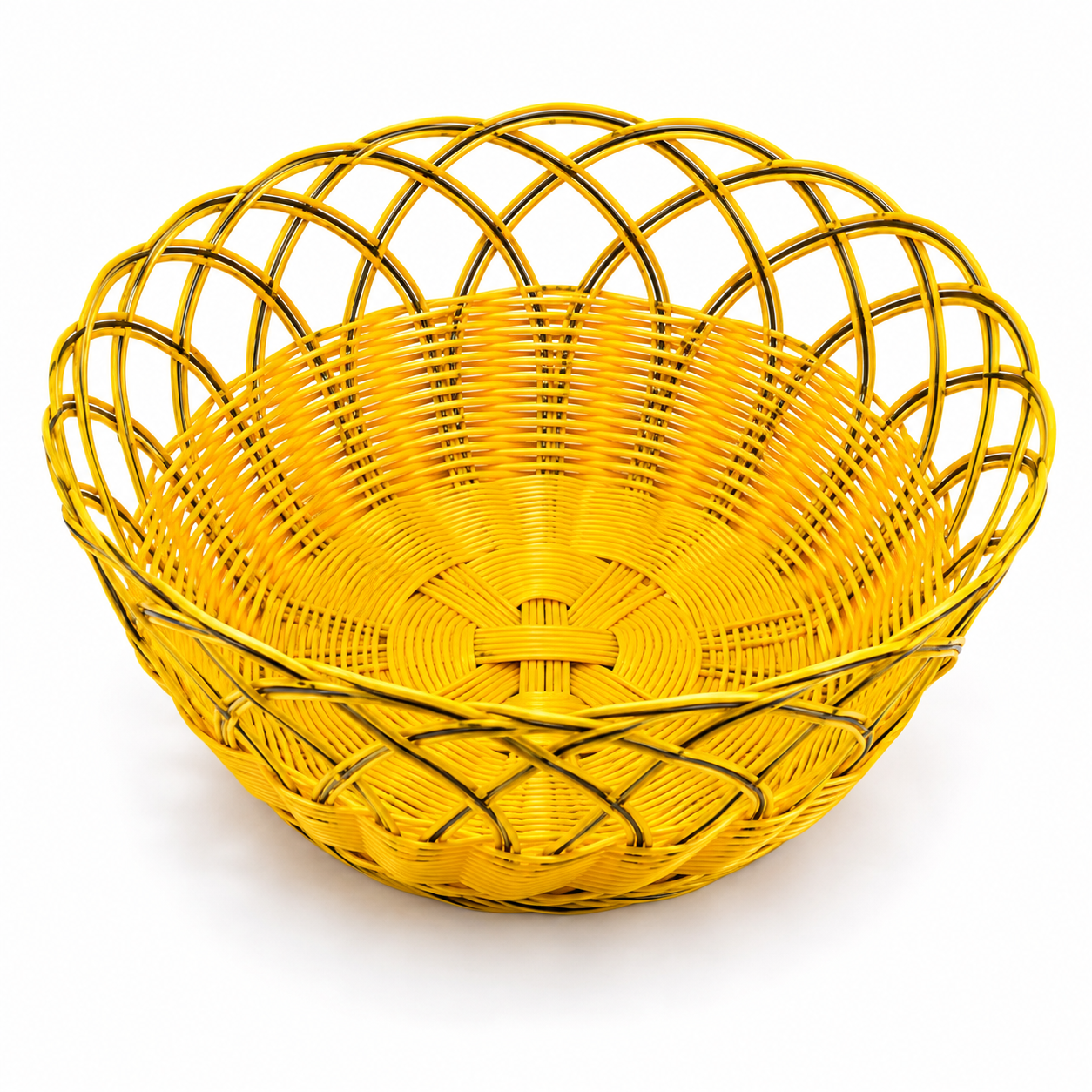 Round Woven Fruit Basket – Decorative Bread & Fruit Storage Bowl, Yellow