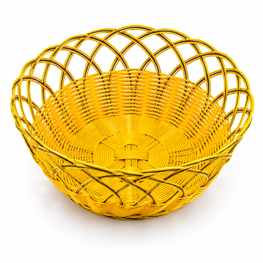 Round Woven Fruit Basket – Decorative Bread & Fruit Storage Bowl, Yellow