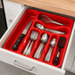 Red Plastic Cutlery Tray – 6 Compartment Kitchen Drawer Organiser