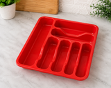 Red Plastic Cutlery Tray – 6 Compartment Kitchen Drawer Organiser