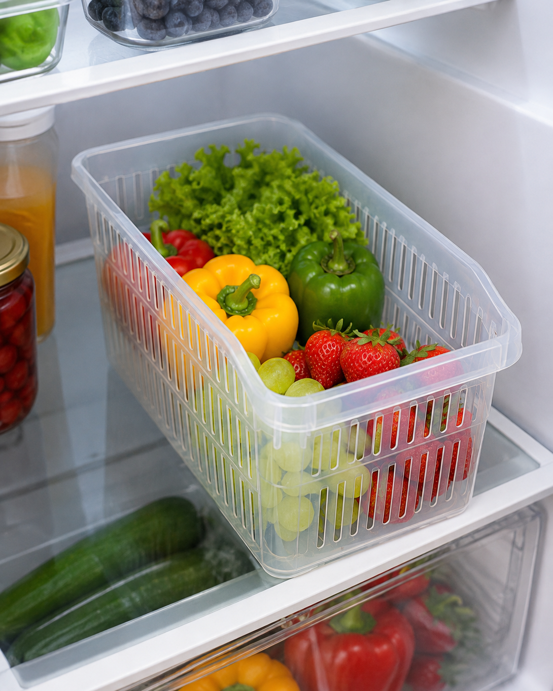 Hobby Life Orgamix Transparent Storage Organiser Basket (Narrow) – Multipurpose Kitchen, Fridge & Home Storage – 13 x 30 x 17 cm