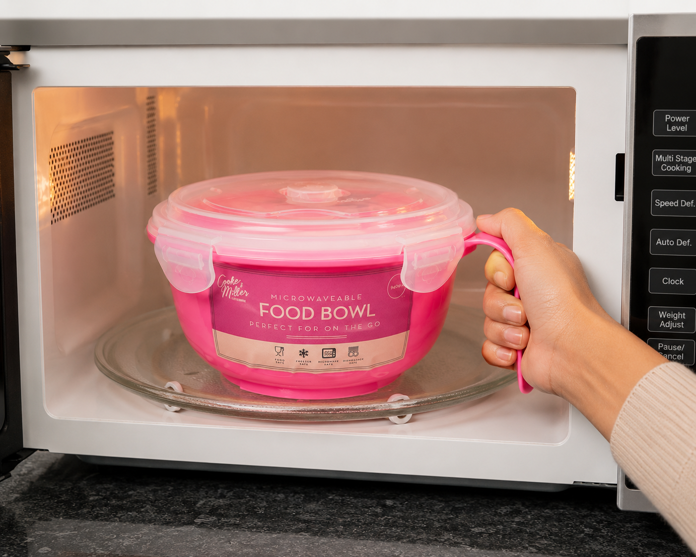 Cooke & Miller Microwaveable Food Bowl with Handle & Locking Lid – BPA Free Soup, Noodle & Lunch Bowl (940ml)