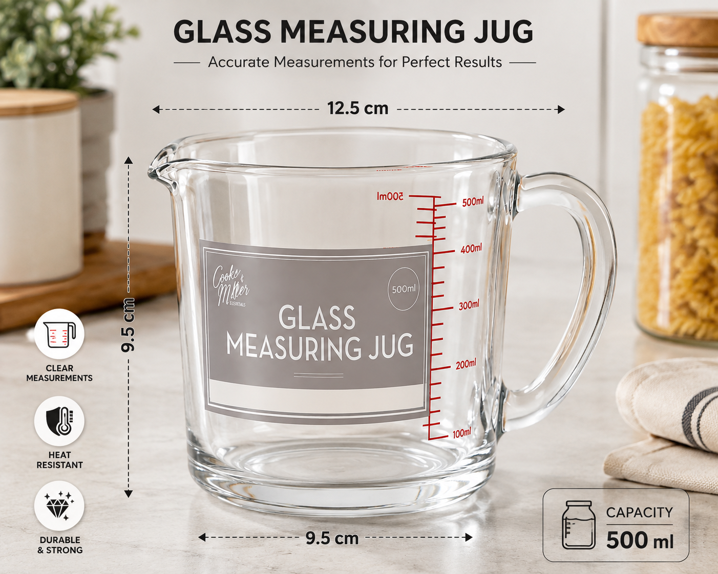 Measure every ingredient with precision! 🧁🥛
From flour and sugar to milk and oil, this 500ml Glass Measuring Jug makes baking and cooking easier, cleaner, and more accurate. A must-have for every kitchen! 👩‍🍳✨