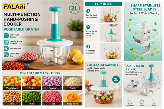 FALARI 2L Multi-Function Hand Push Vegetable Chopper & Food Processor