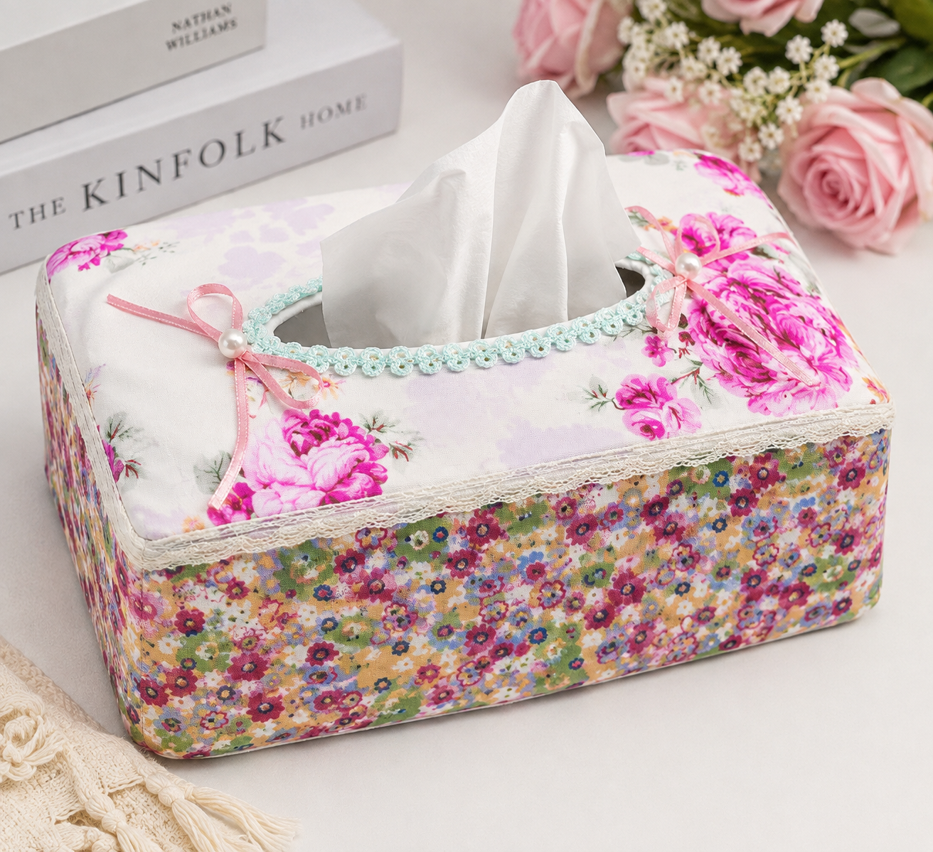 Floral Fabric Tissue Box Cover – Decorative Tissue Holder