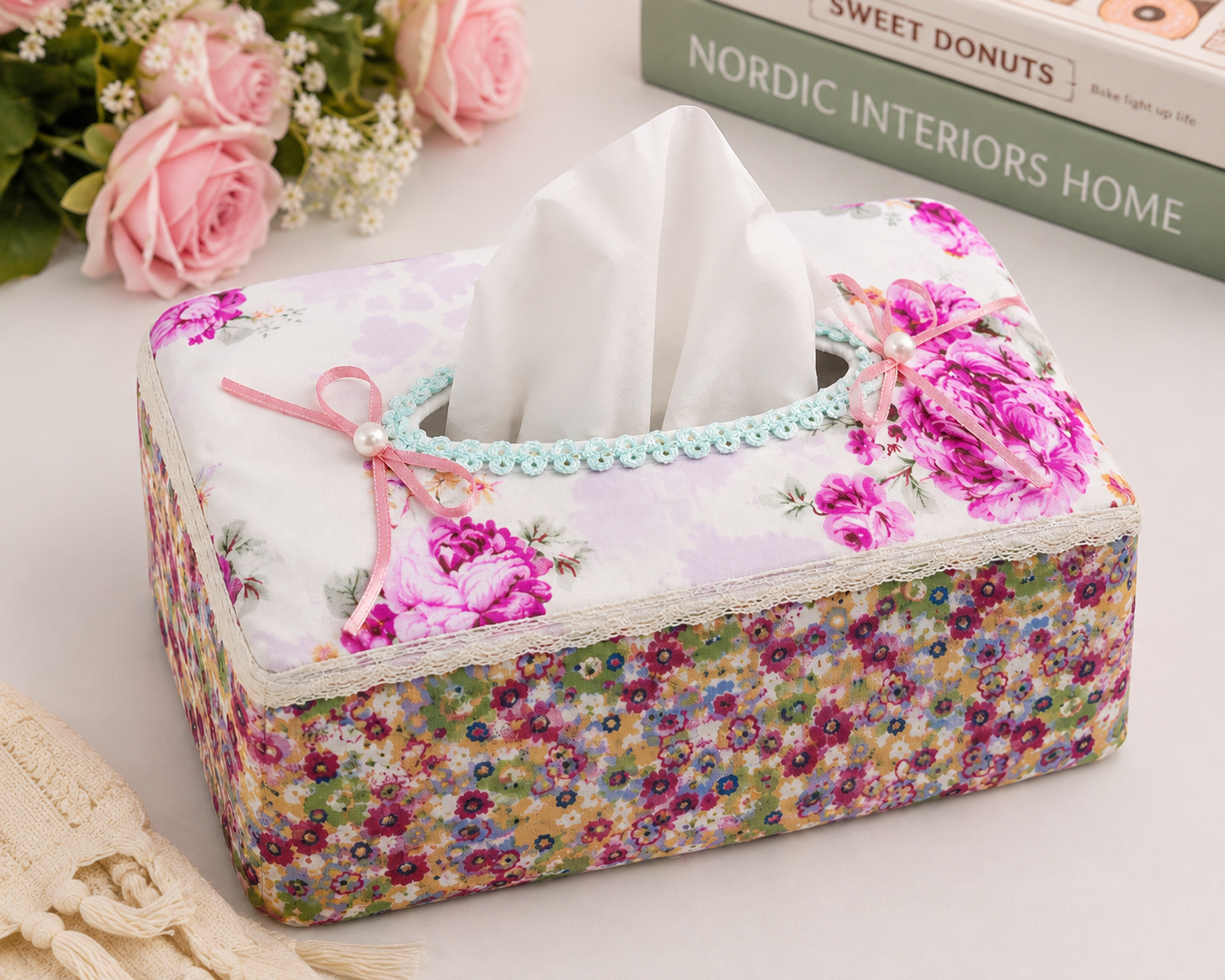 Floral Fabric Tissue Box Cover – Decorative Tissue Holder