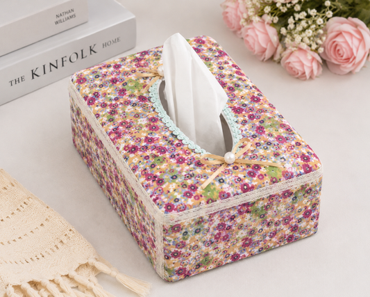 Floral Fabric Tissue Box Cover – Decorative Tissue Holder