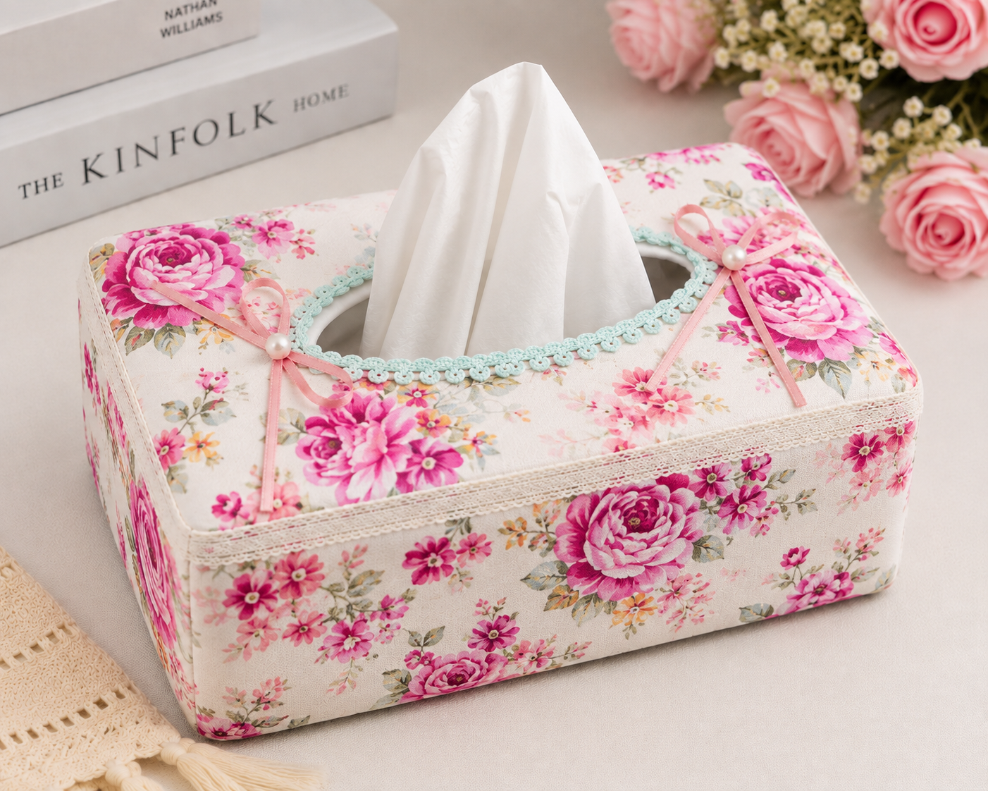 Floral Fabric Tissue Box Cover – Decorative Tissue Holder