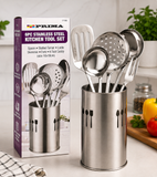6 Piece Stainless Steel Kitchen Utensil Set with Holder