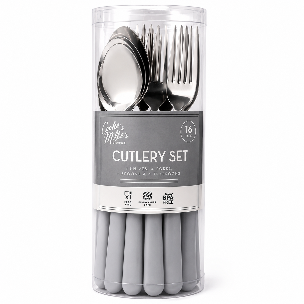 Cooke & Miller 16 Piece Cutlery Set – Grey Handles