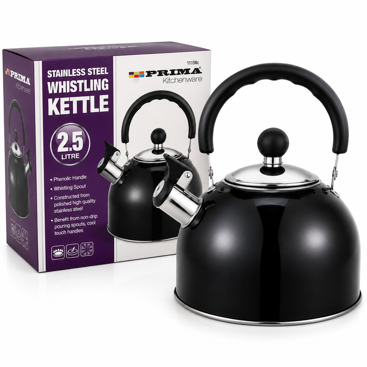 2.5L Stainless Steel Whistling Kettle | Induction Compatible Tea Kettle with Cool Touch Handle
