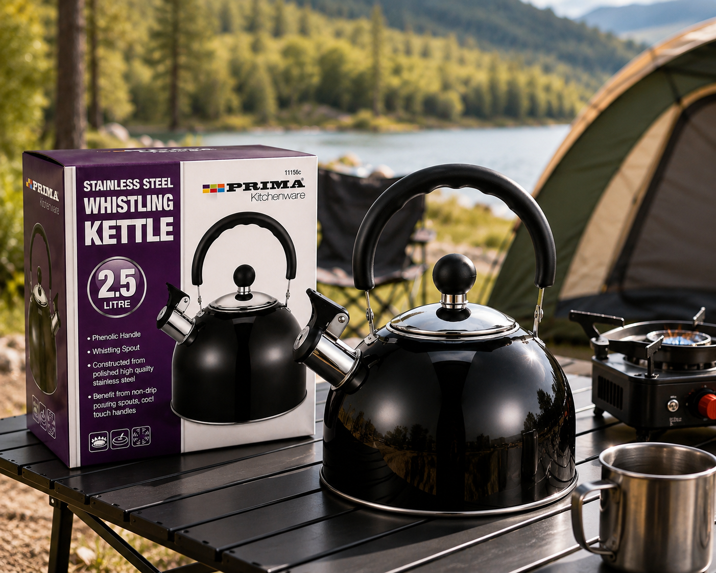 2.5L Stainless Steel Whistling Kettle | Induction Compatible Tea Kettle with Cool Touch Handle
