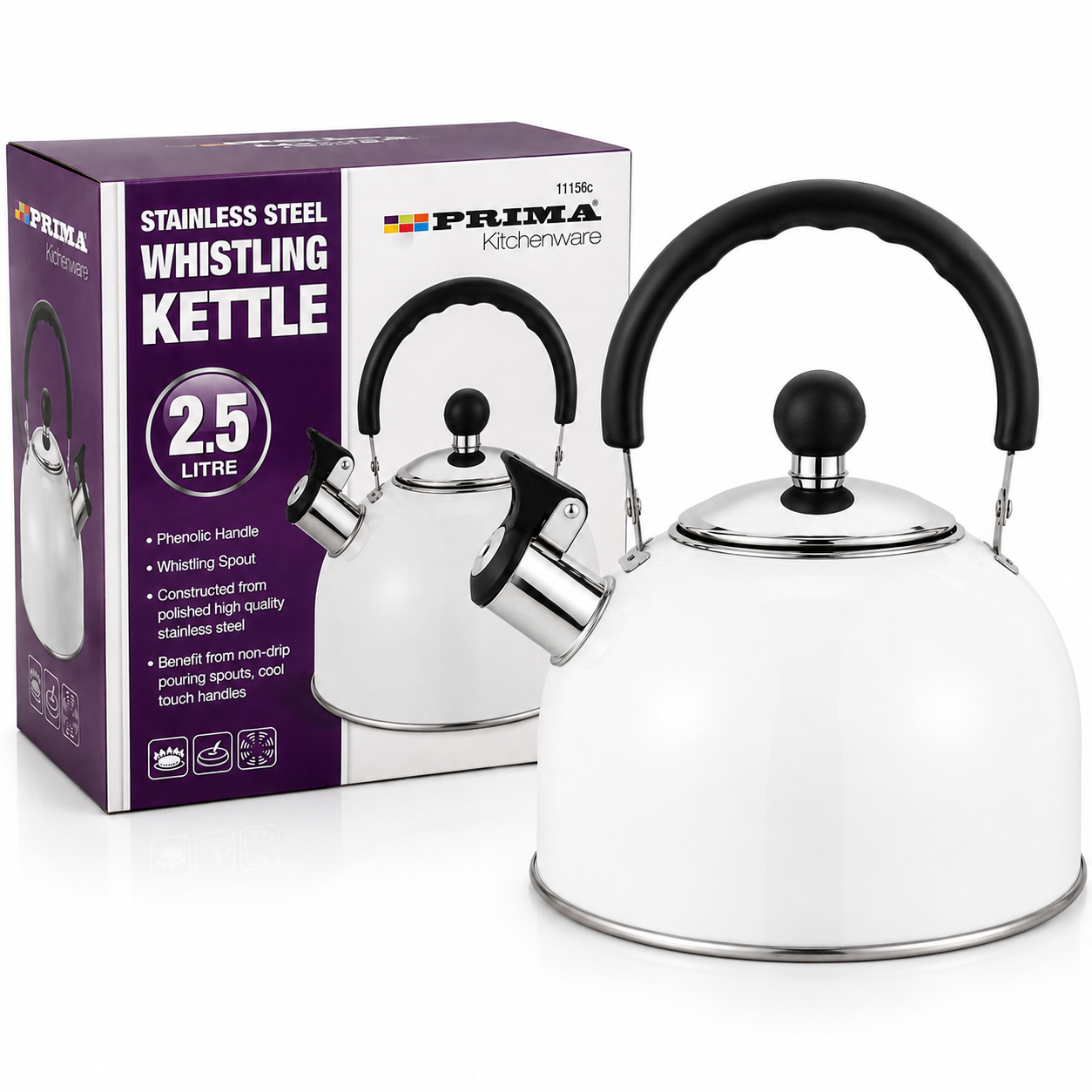 2.5L Stainless Steel Whistling Kettle | Induction Compatible Tea Kettle with Cool Touch Handle