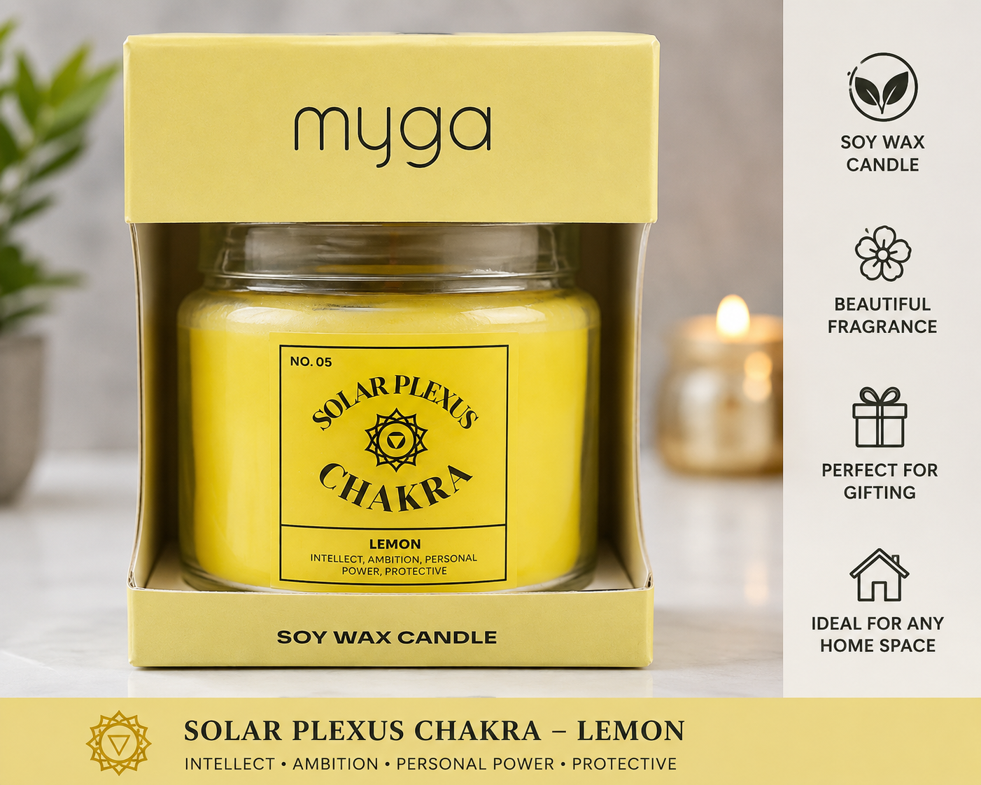 Myga Soy Wax Candle – Chakra Collection – Scented Glass Jar Candle