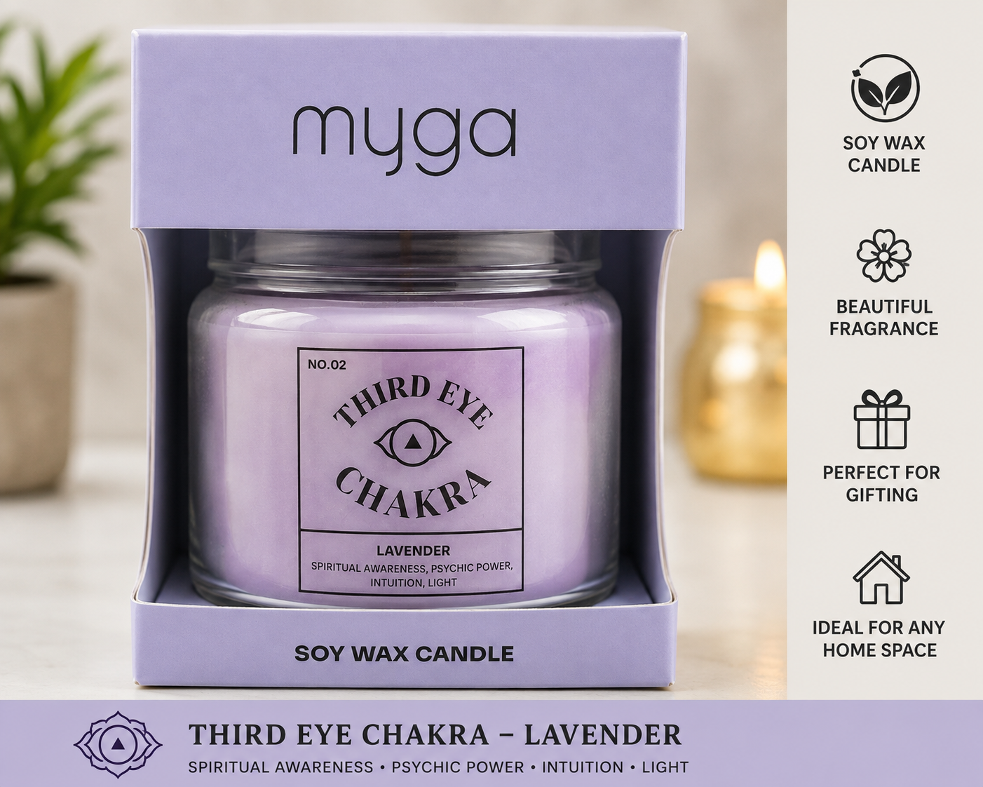 Myga Soy Wax Candle – Chakra Collection – Scented Glass Jar Candle