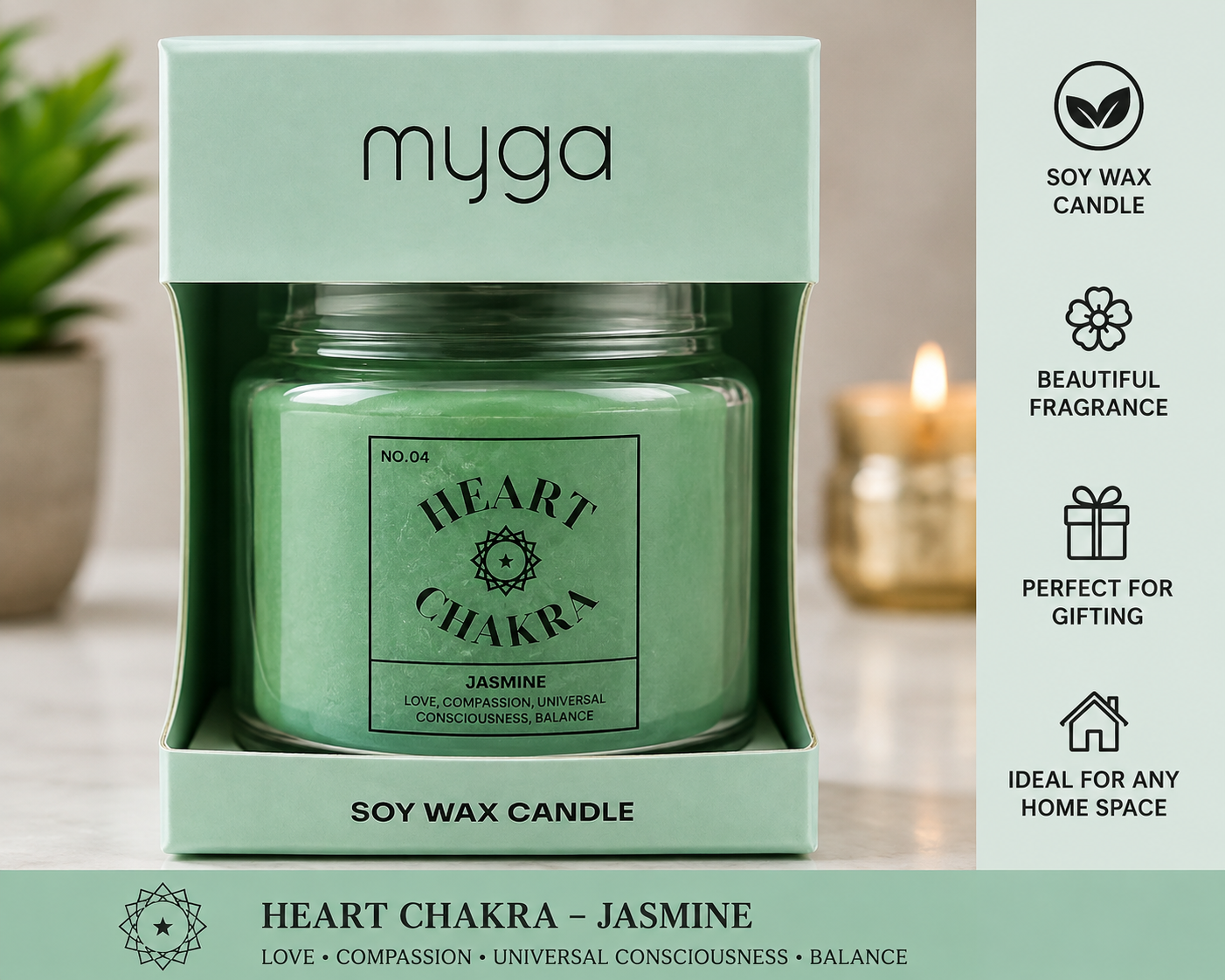 Myga Soy Wax Candle – Chakra Collection – Scented Glass Jar Candle