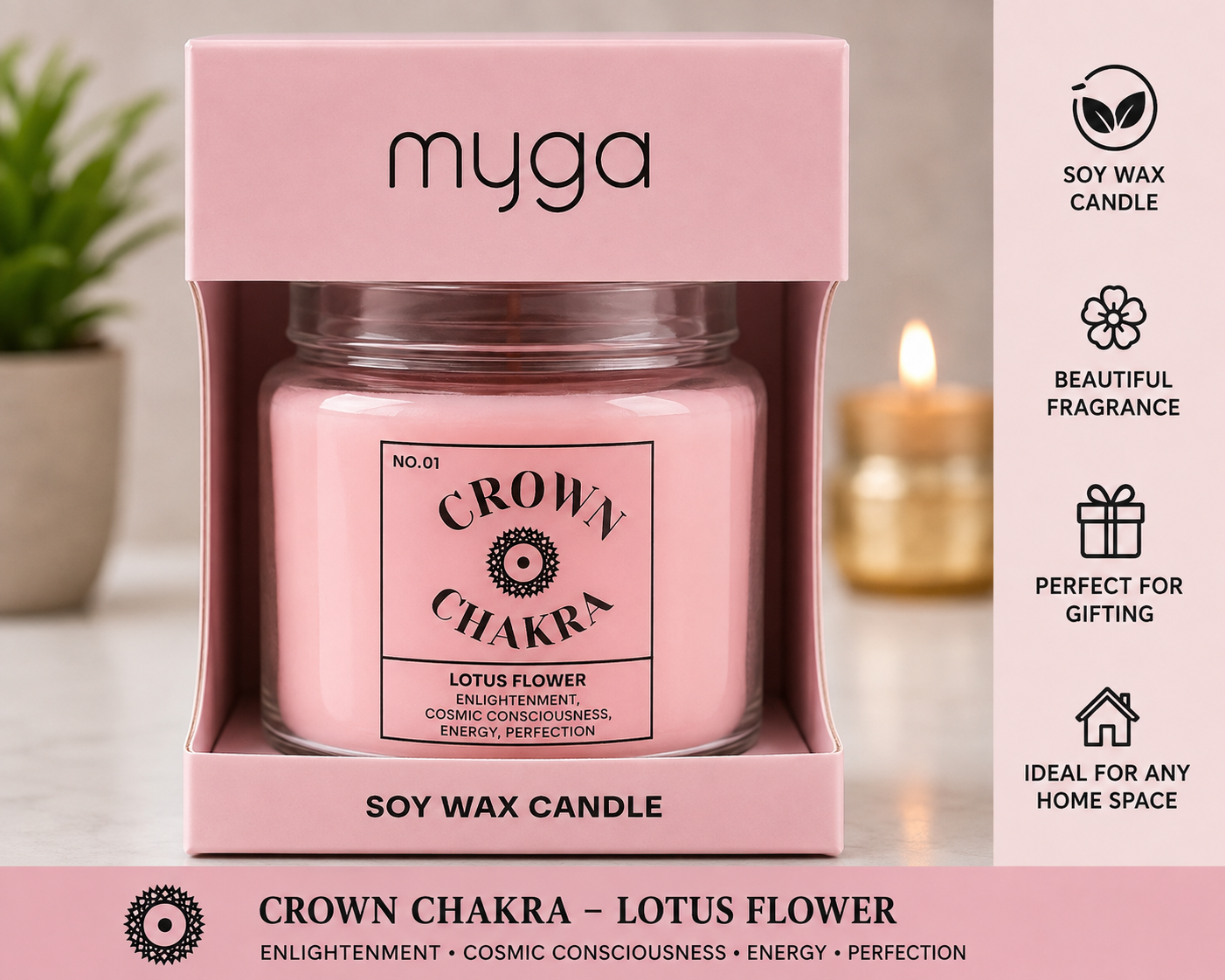 Myga Soy Wax Candle – Chakra Collection – Scented Glass Jar Candle