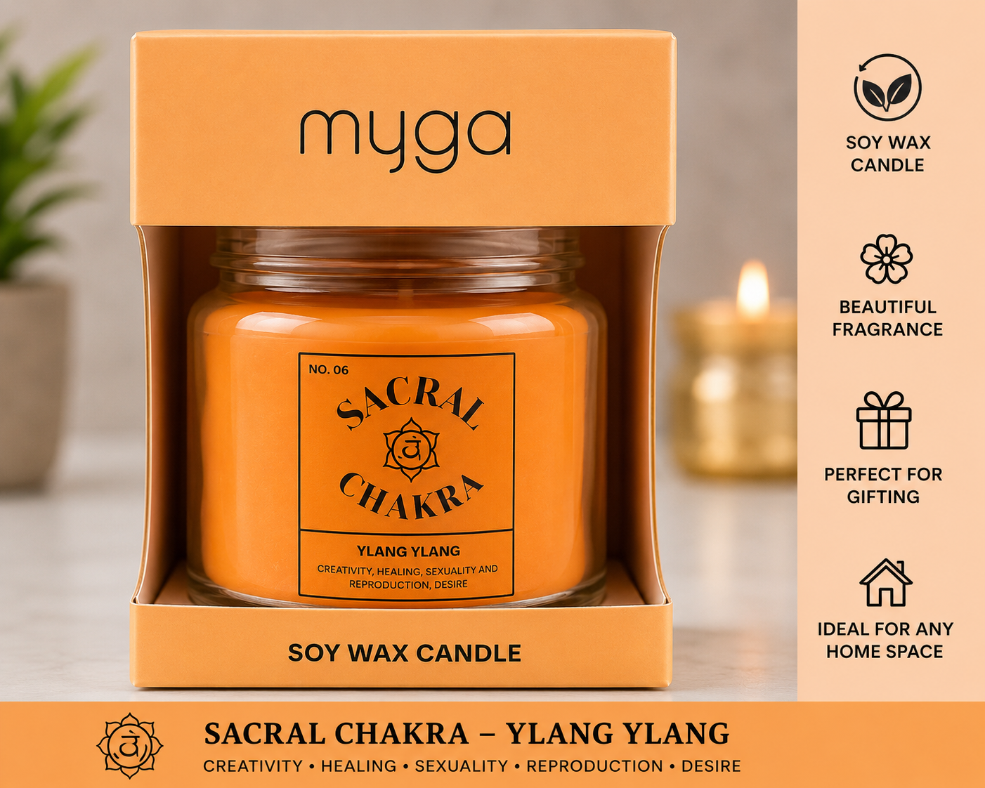 Myga Soy Wax Candle – Chakra Collection – Scented Glass Jar Candle