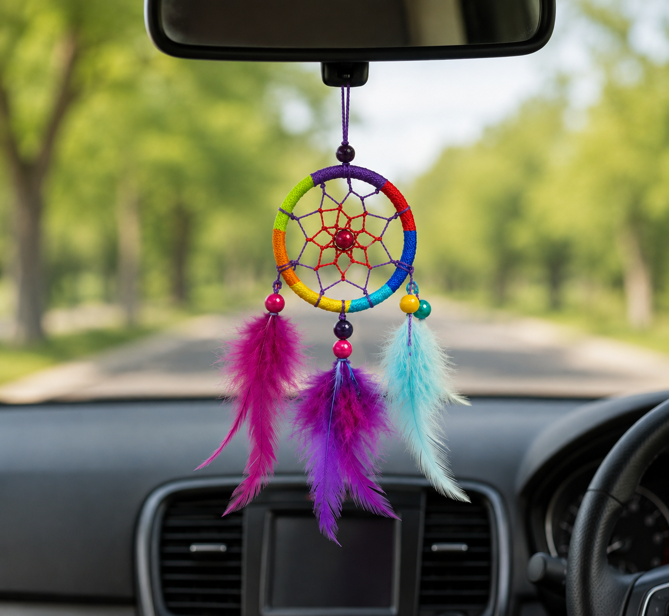 15cm Colourful Dreamcatcher Hanging Decoration – Feather Boho Room Wall Decor