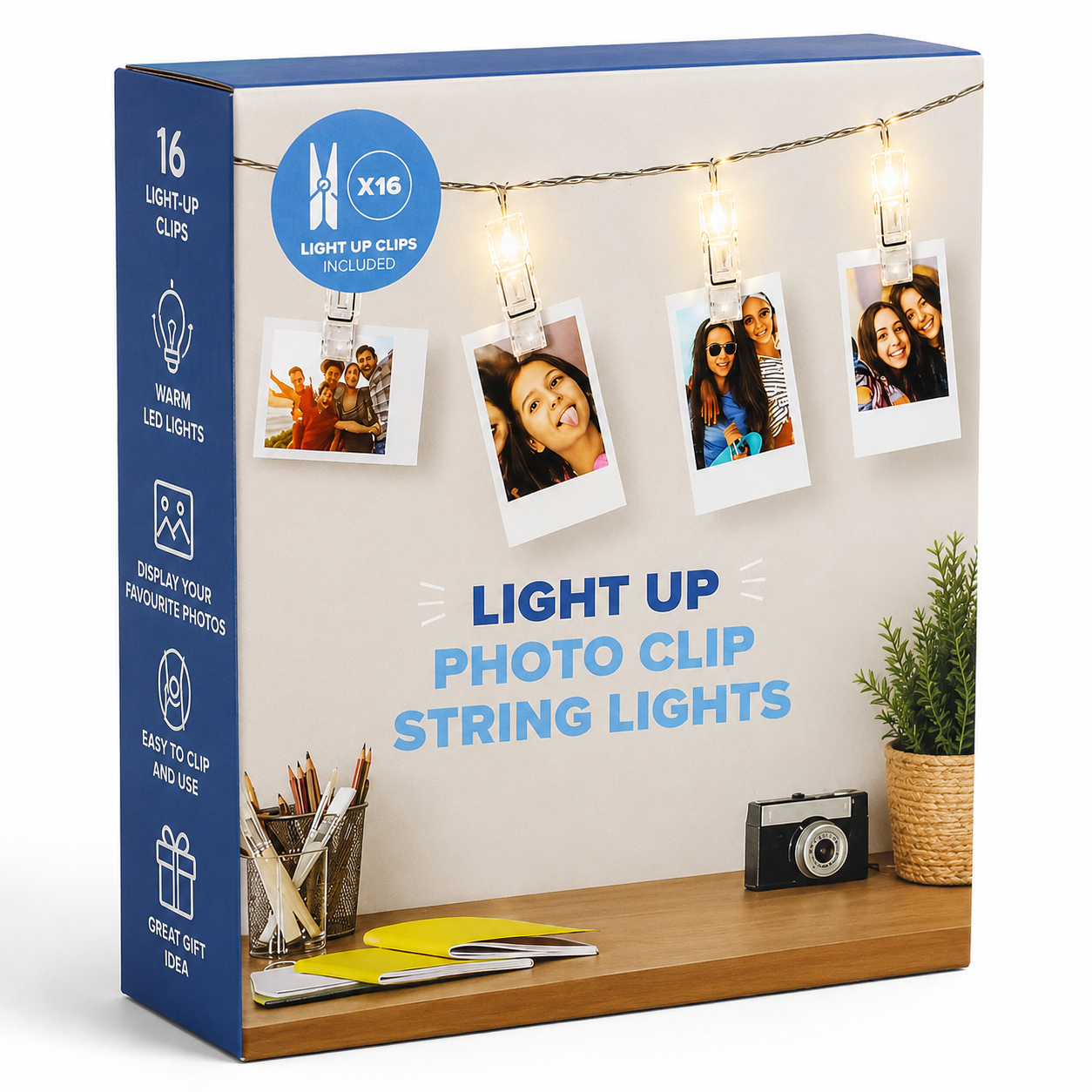 LED Photo Clip String Lights – 16 Light-Up Clips